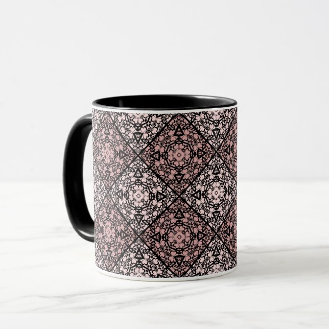Abstrakt ornamentik dekorativ dekoration brun beig mugg (Framsida vänster)