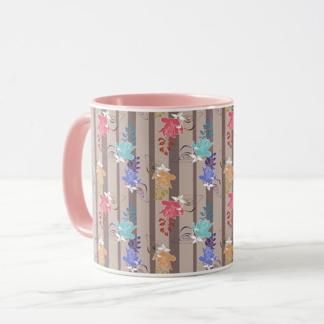 Abstrakt ornamentik dekorativ retro randig linje mugg (Framsida vänster)