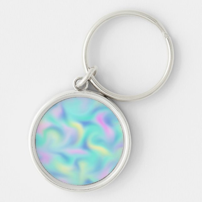Abstrakt Oskarp Söt Pastel Swirls Mönster Keyc Rund Silverfärgad Nyckelring (Framsidan)