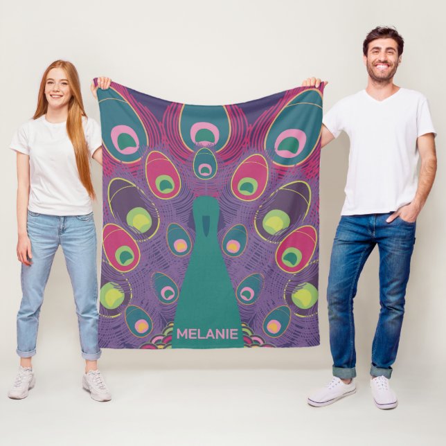 Abstrakt Påfågel Lila Modern Konst Personlig Fleecefilt (På plats)