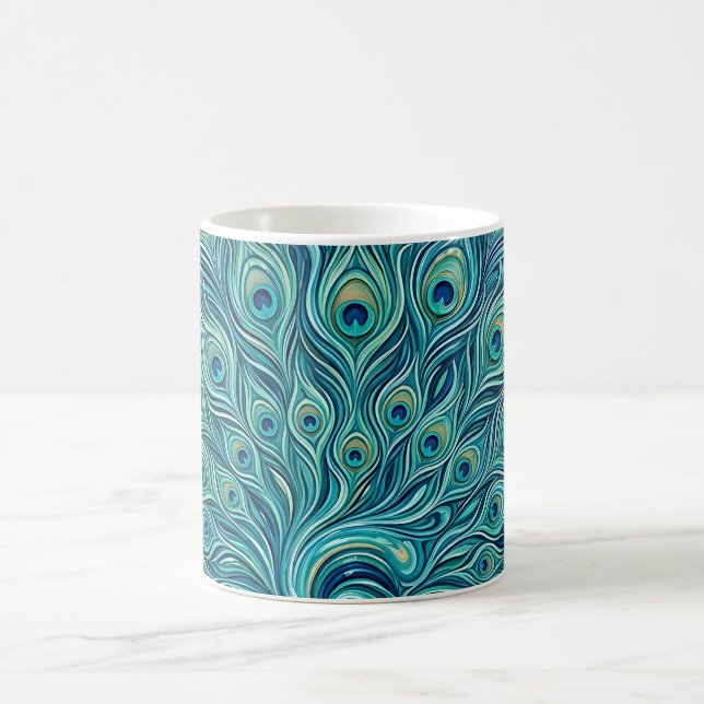 Abstrakt Påfågel Ocean Blå Fläkt Kaffe Mugg (Center)