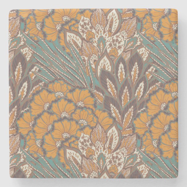 Abstrakt påfågelfjädermönster underlägg sten (Framsidan)