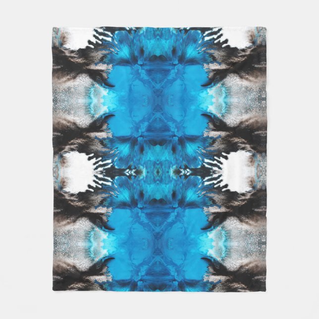 Abstrakt Paint Bläck Blot Blue Black White Fleecefilt (Framsidan)