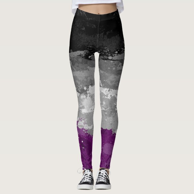 Abstrakt Paint Splatter Asexuellt Pride Flagga Mön Leggings (Framsida)