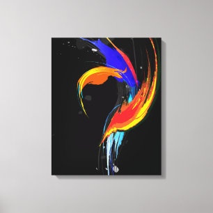 Abstrakt Paint Splatter Bird of Paradise on Black Canvastryck