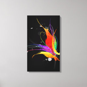 Abstrakt Paint Splatter Bird of Paradise on Black Canvastryck