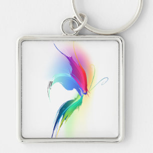 Abstrakt Paint Splatter Butterfly Fyrkantig Silverfärgad Nyckelring