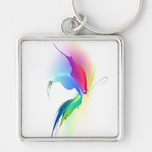 Abstrakt Paint Splatter Butterfly Fyrkantig Silverfärgad Nyckelring (Framsidan)