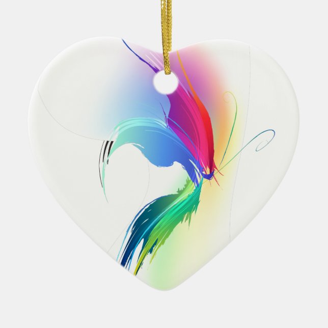 Abstrakt Paint Splatter Butterfly Julgransprydnad Keramik (Framsidan)