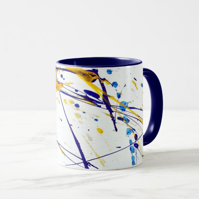 Abstrakt Paint Splatter i Blue och Guld Mugg (Framsida höger)