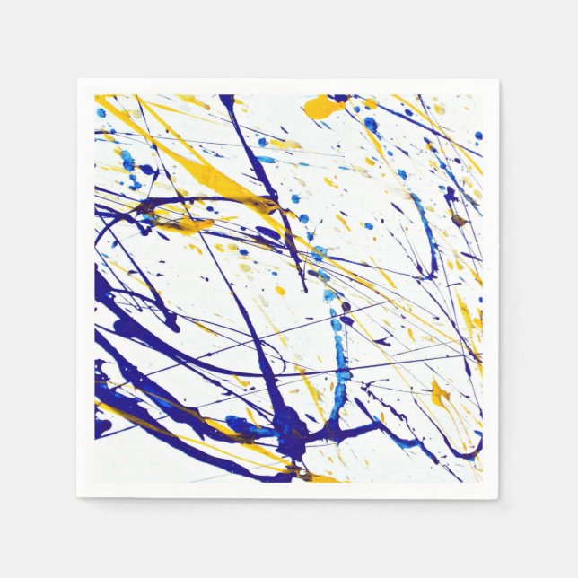 Abstrakt Paint Splatter i Blue och Guld Pappersservett (Framsidan)