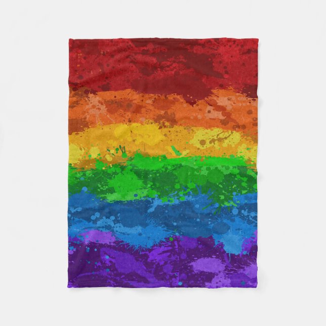 Abstrakt Paint Splatter LGBTQ-Pridet Rainbow Flagg Fleecefilt (Framsidan)
