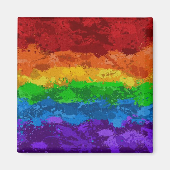 Abstrakt Paint Splatter LGBTQ-Pridet Rainbow Flagg Magnet (Framsidan)