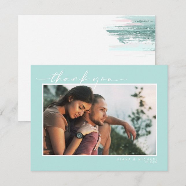 Abstrakt Paint Stroke Bröllop Tack Teal ID886 (Fram/baksida)