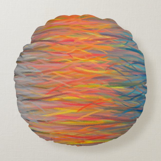 Abstrakt Painting Art #18 Rund Kudde (Framsidan)