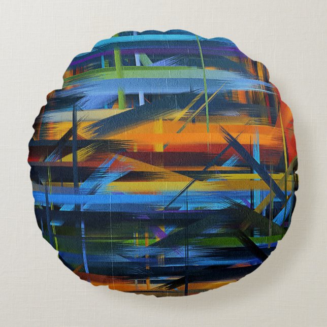 Abstrakt Painting Färg #36 Rund Kudde (Framsidan)