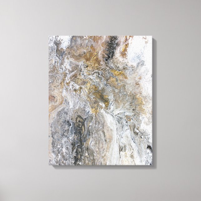 Abstrakt Painting Grått Black Guld Canvastryck (Framsida)