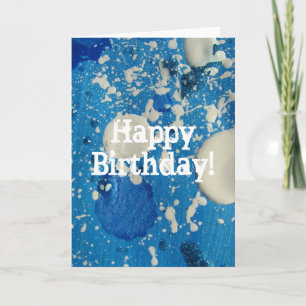 Abstrakt Painting in Blue & White, Grattis på föde Kort