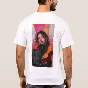 Abstrakt Painting of a Woman by Guweiz in Red, Pin T Shirt