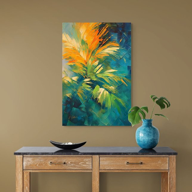 Abstrakt Palmexplosion – Tropisk energi i rörelse Canvastryck (Abstract Palm Burst – Tropical Energy in Motion)