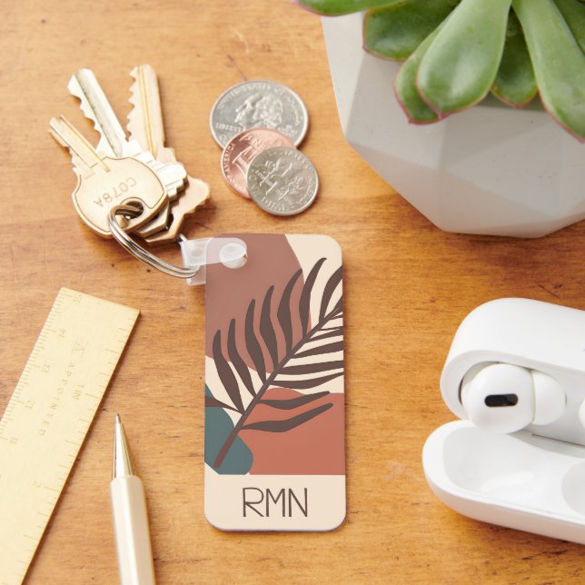 Abstrakt palmlöv minimalistisk konstmonogram nyckelring (Skrivbord)