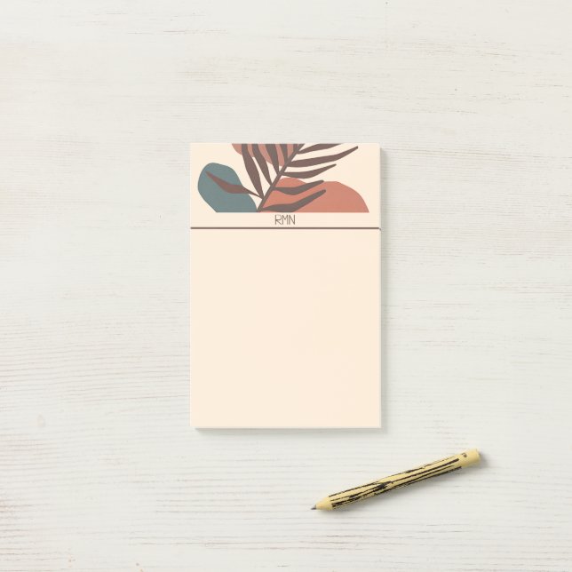 Abstrakt palmlöv minimalistisk konstmonogram post-it block (På skrivbordet)