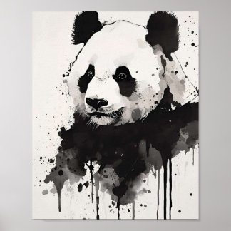 Abstrakt Panda Väggkonst – Svart och Vitt Bläck