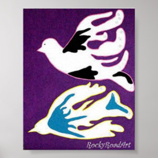 Abstrakt Pap Art 2 Doves Poster
