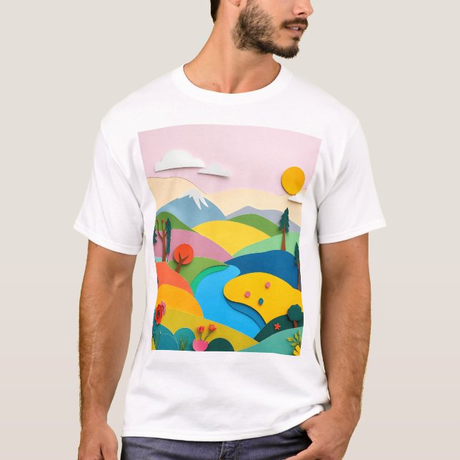 Abstrakt Papper kollage liggande T Shirt (Framsida)