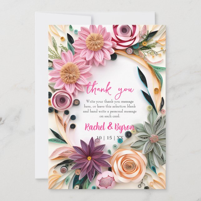 Abstrakt Papper Quilling Blommigt Bröllop Greenery Tack Kort (Framsida)