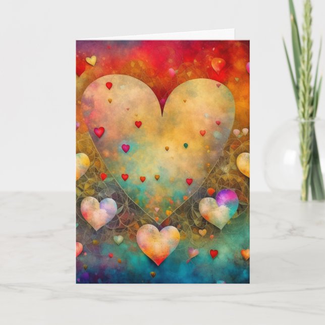 Abstrakt Pappra Mache Hearts Valentindagen Kort (Framsida)