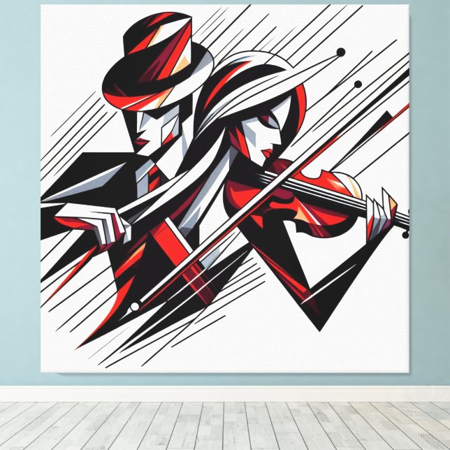 Abstrakt par med Violin Canvastryck (Insitu (trägolv))