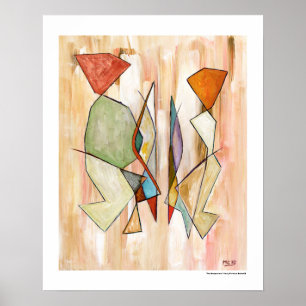 Abstrakt Par Neutral Beige Väggkonst Orange