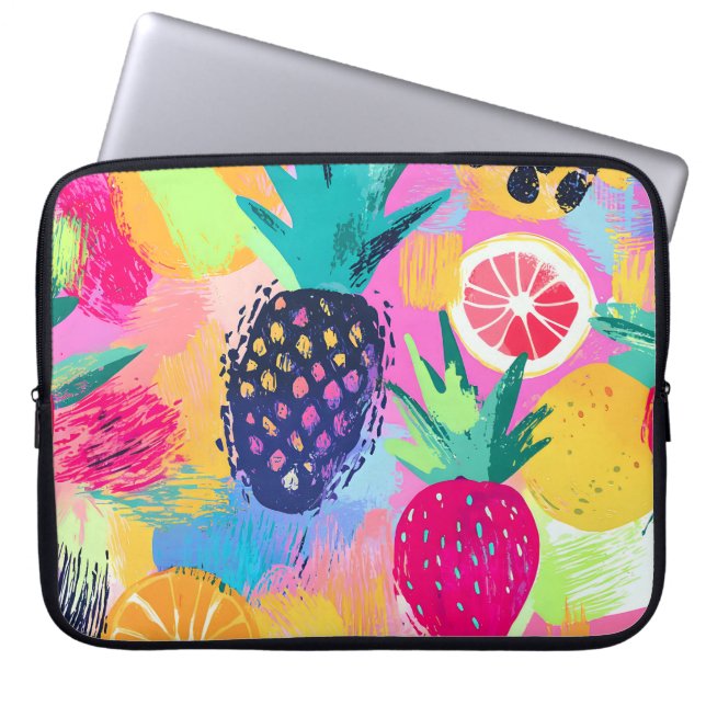 Abstrakt Paradise Tropical Fruit Fiesta Laptop Fodral (Framsidan)