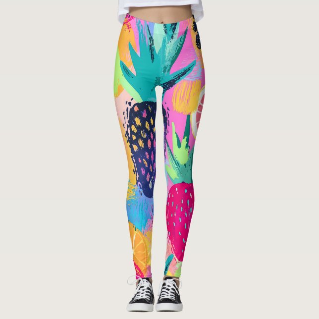 Abstrakt Paradise Tropical Fruit Fiesta Leggings (Framsida)