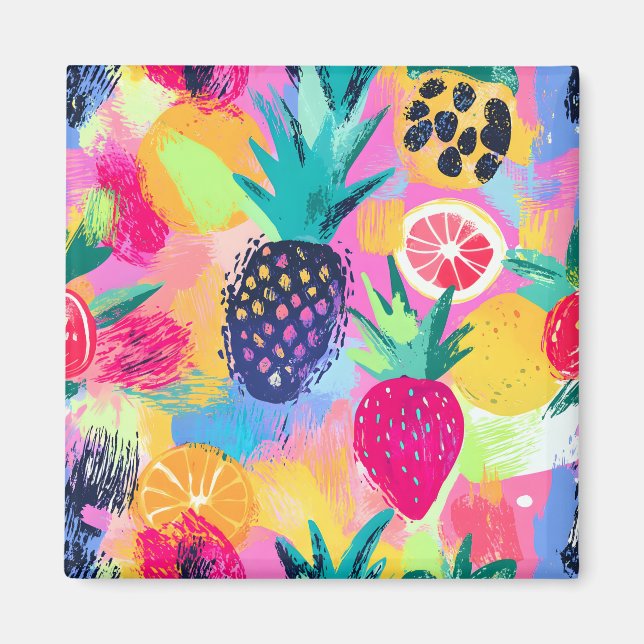 Abstrakt Paradise Tropical Fruit Fiesta Magnet (Framsidan)