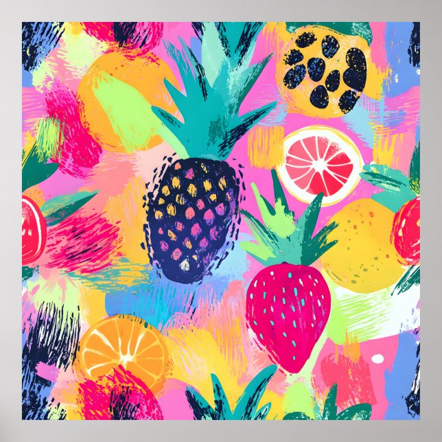 Abstrakt Paradise Tropical Fruit Fiesta Poster (Framsidan)