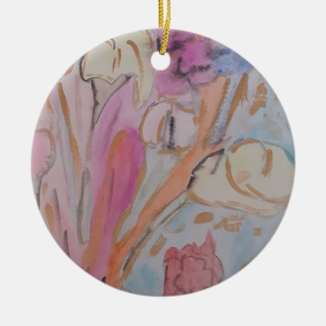 Abstrakt Pastel-Blommigt Julgransprydnad Keramik (Framsidan)