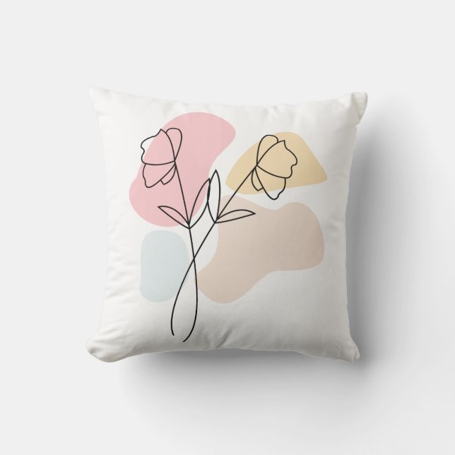 Abstrakt Pastel-Blommigt Kudde (Framsida)