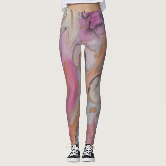 Abstrakt Pastel-Blommigt Leggings (Framsida)
