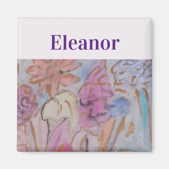 Abstrakt Pastel Blommigt Personlig Magnet (Framsidan)