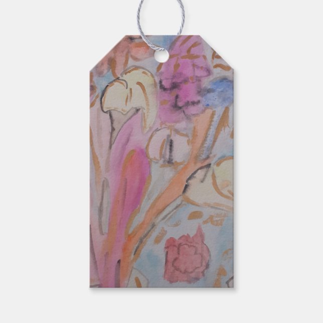 Abstrakt Pastel-Blommigt Presentetikett (Framsidan)