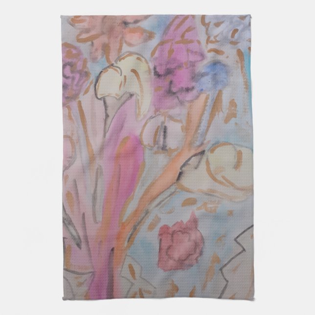 Abstrakt Pastel Blommigt Tea Towel Kökshandduk (Vertikal)