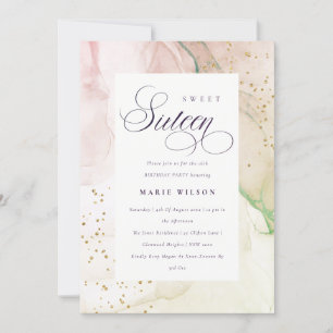 Abstrakt Pastel Dusky Rosa Grönt Sweet 16 Birthday Inbjudningar