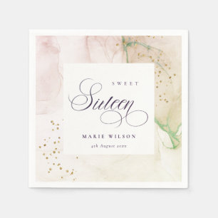 Abstrakt Pastel Dusky Rosa Grönt Sweet 16 Birthday Pappersservett
