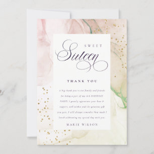 Abstrakt Pastel Dusky Rosa Grönt Sweet 16 Birthday Tack Kort