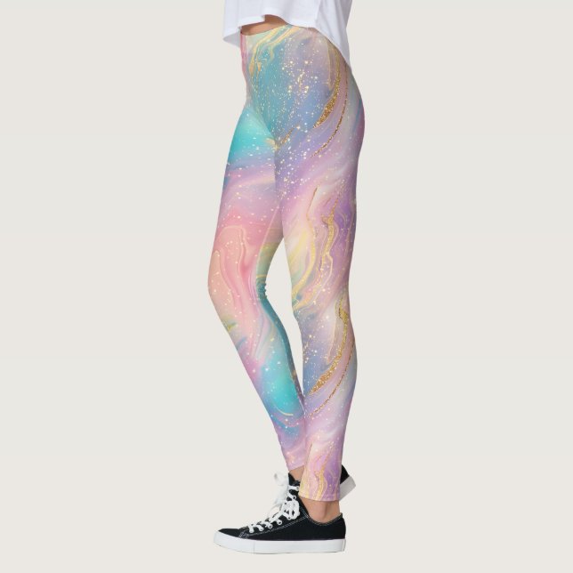 Abstrakt Pastel Glitter Sömlös Mönster Leggings (Vänster)