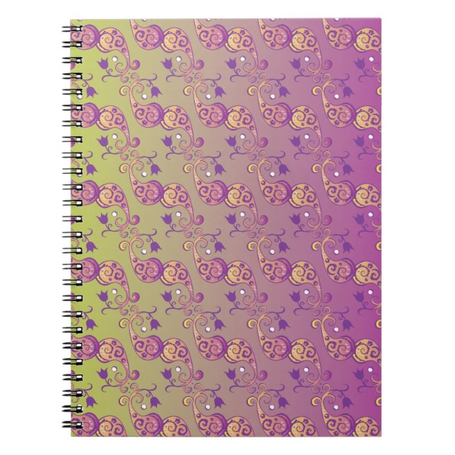 Abstrakt Pastel Grönt och Rosa Paisley Blommigt Anteckningsbok Med Spiral (Framsidan)