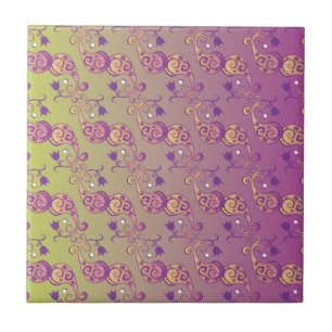 Abstrakt Pastel Grönt och Rosa Paisley Blommigt Kakelplatta