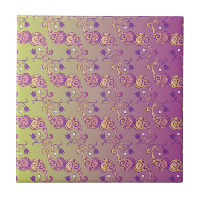 Abstrakt Pastel Grönt och Rosa Paisley Blommigt Kakelplatta (Framsidan)
